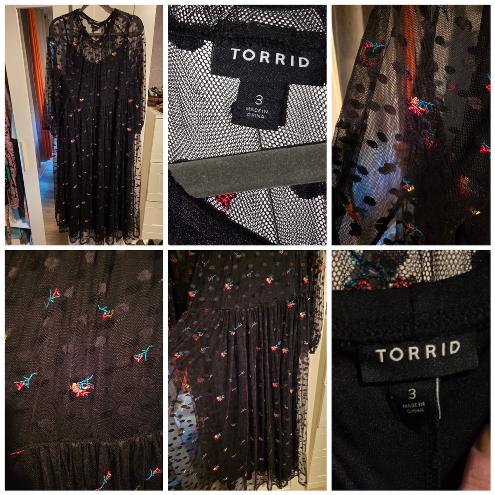 Torrid Black Dress with Multicolor Embroidery